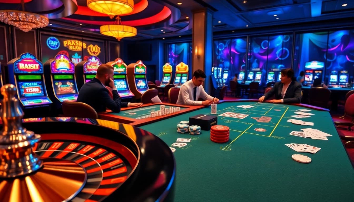 Participez à des jeux de blackjack et de poker animés dans un casino en ligne argent réel France, mettant en avant l'excitation et l'intensité avec des éléments de jeu colorés.