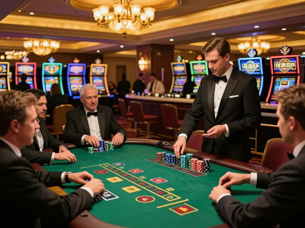 Engaged players at FAFA 828 casino blackjack table, strategizing bets and enjoying the gameplay.