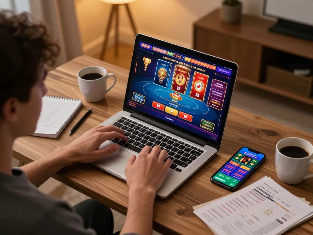 Engaging with slot server luar negeri on an online gaming setup showcasing laptop and smartphone.