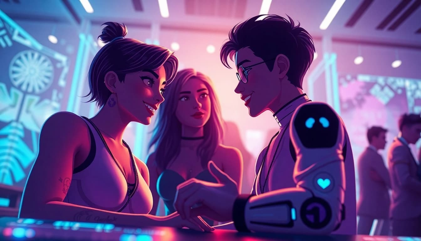 Engaging scene of nsfw character ai avatars in a vibrant digital landscape.