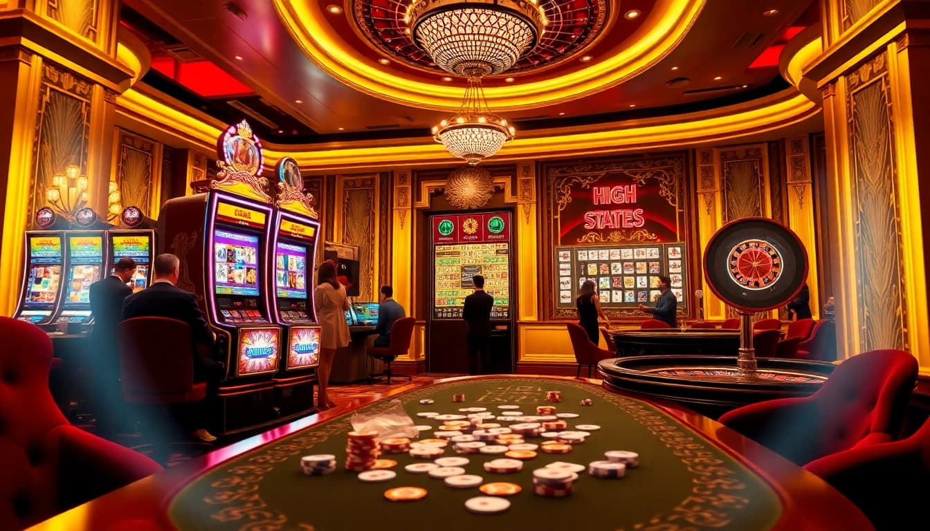 Engaging players at a vibrant slot pragmatic play machine in a luxurious casino setting.