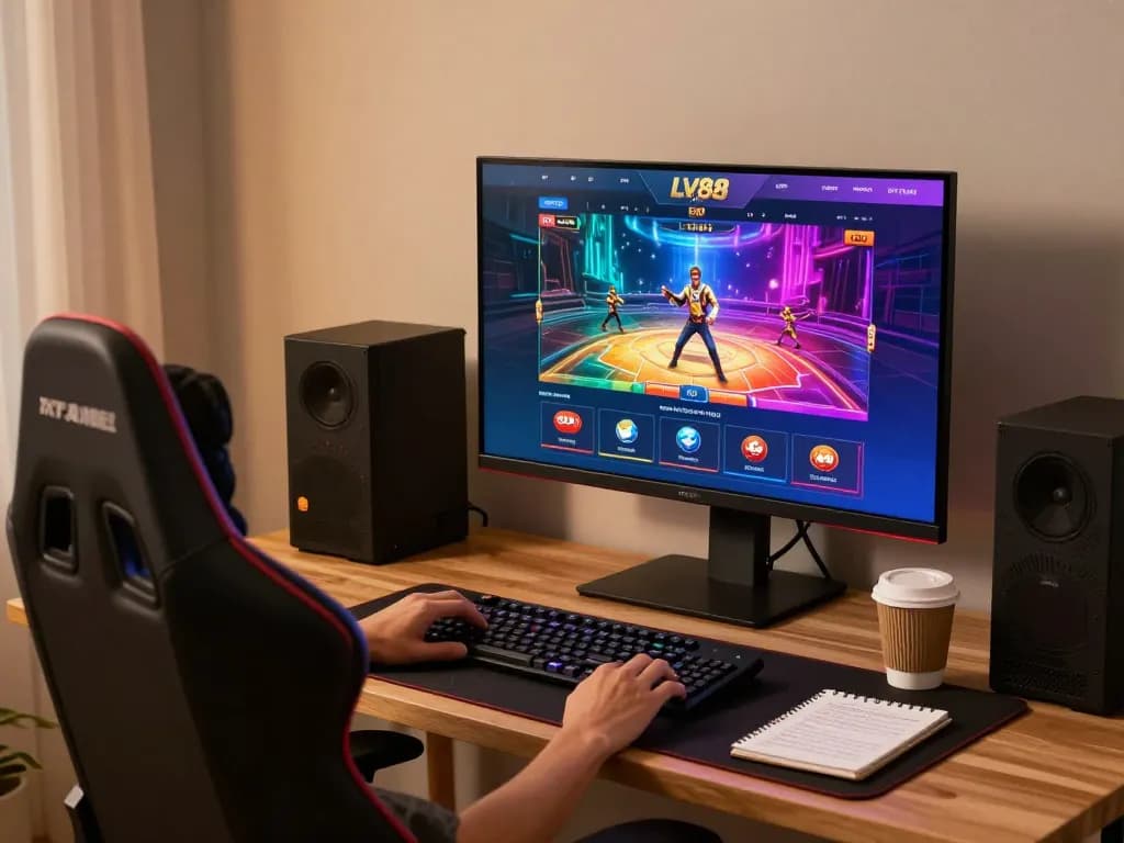 Engaging online gaming session at nhà cái LV88 with vibrant interface and strategic focus.