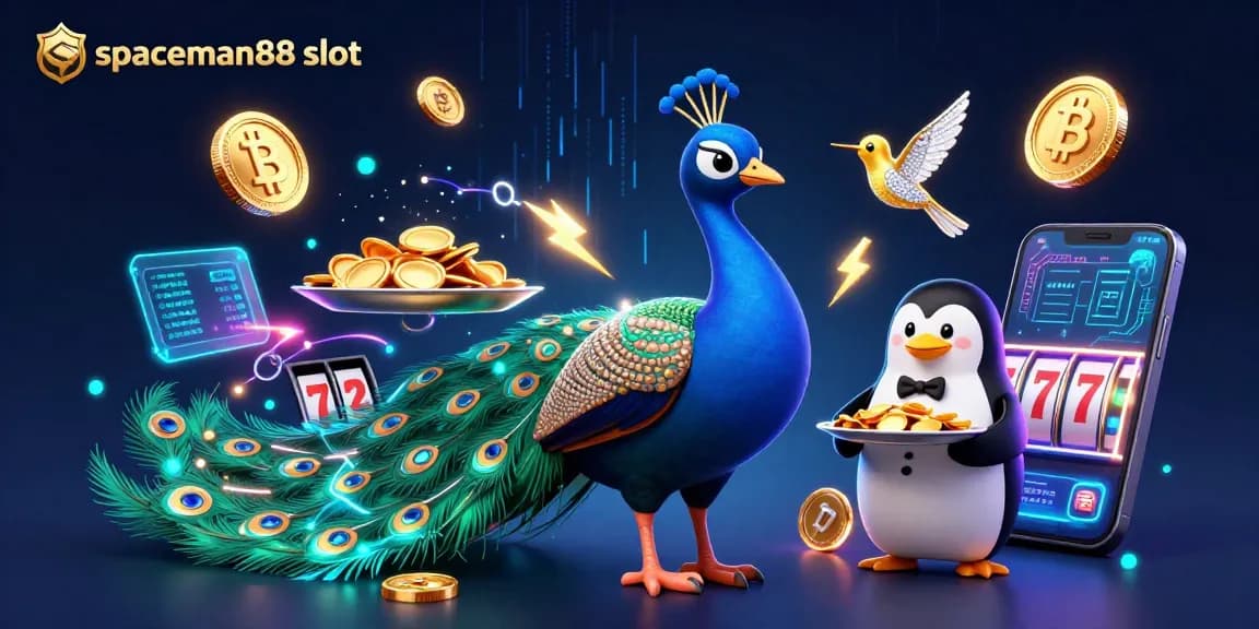 Experience the thrill of spaceman88 slot with a vibrant 3D casino scene featuring dazzling characters and slot symbols.
