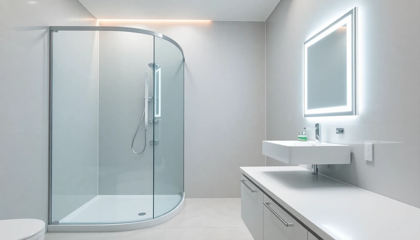 Aménager une salle de bain avec sirhona fr, mettant en valeur une cabine de douche élégante.