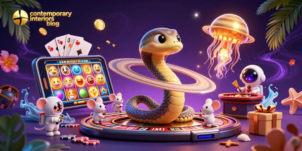 Experience the excitement of the contemporary interiors blog in this vibrant cosmic casino scene.
