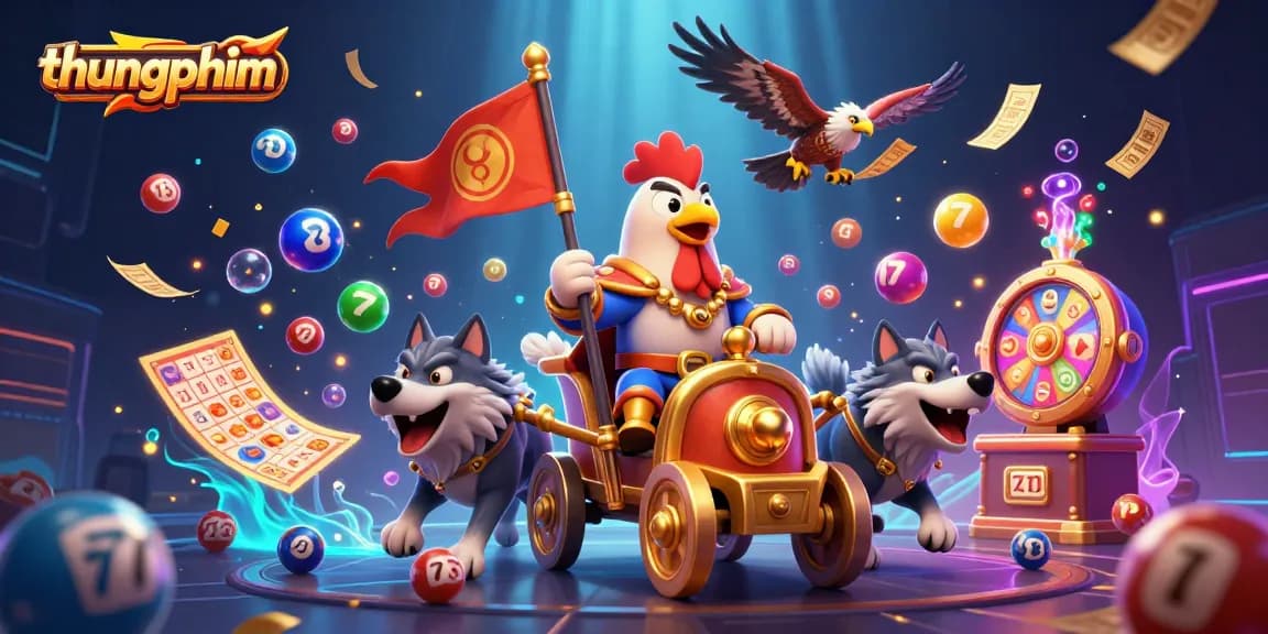 Engage with thungphim as vibrant lottery elements burst dynamically in a rich 3D casino scene.