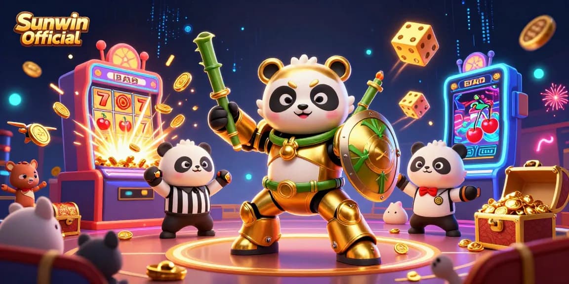 Engage with games on Sunwin Official, featuring vibrant 3D cartoon characters in an action-packed casino scene.