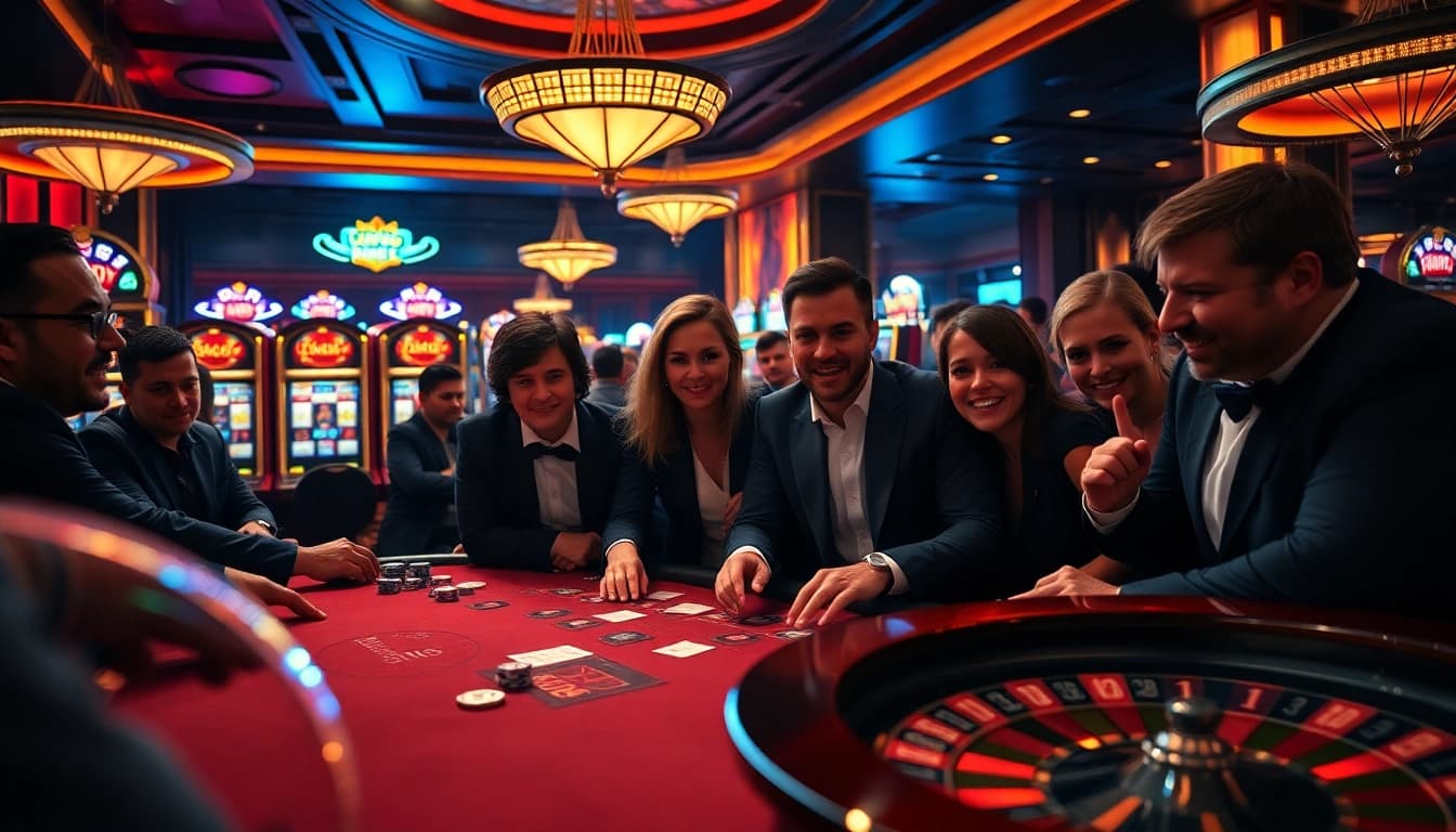 Gameplay engageant dans un luxueux casino en ligne argent réel France avec poker et roulette.