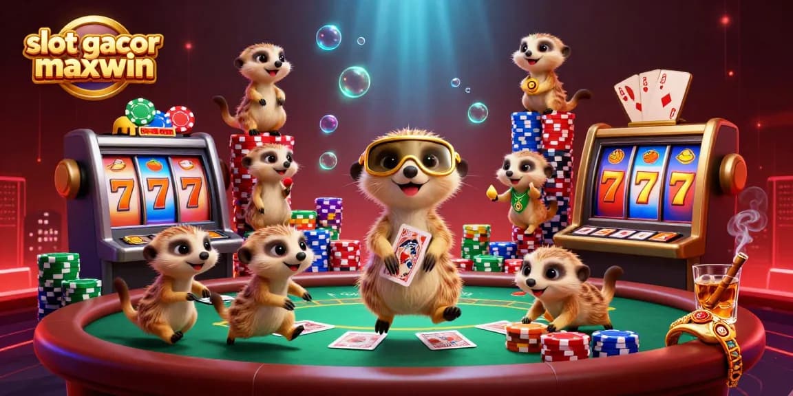Experience the excitement of slot gacor maxwin with lively meerkat dealers and vibrant casino elements.