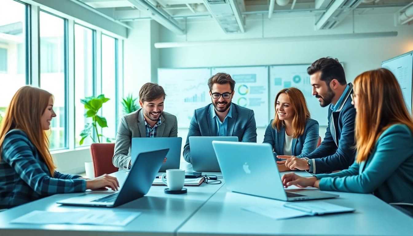 Engaging collaboration among social media marketing companies edmonton experts in a modern office.