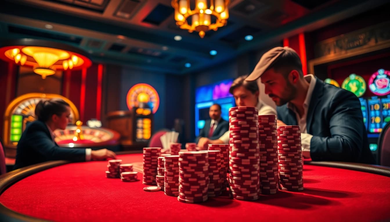 A thrilling casino scene showcasing a vibrant poker table, emphasizing hidden wiki onion themes for gambling excitement.