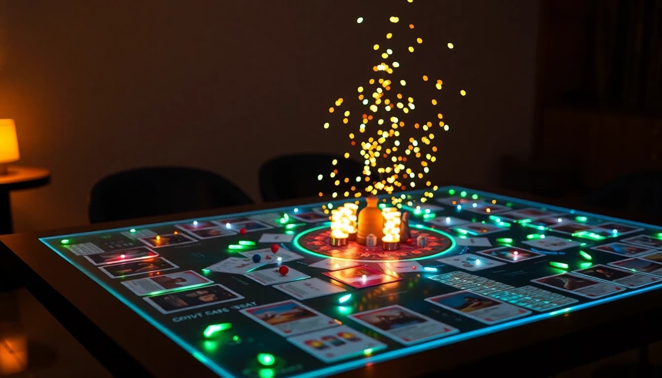 Descubra os melhores jogos de cassino com esta mesa repleta de fichas e cartas vibrantes.