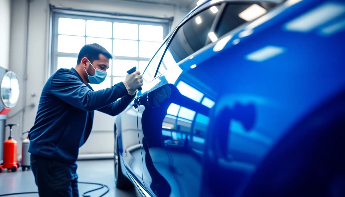 Applying salt protection ceramic coating to a vehicle for enhanced durability and shine.