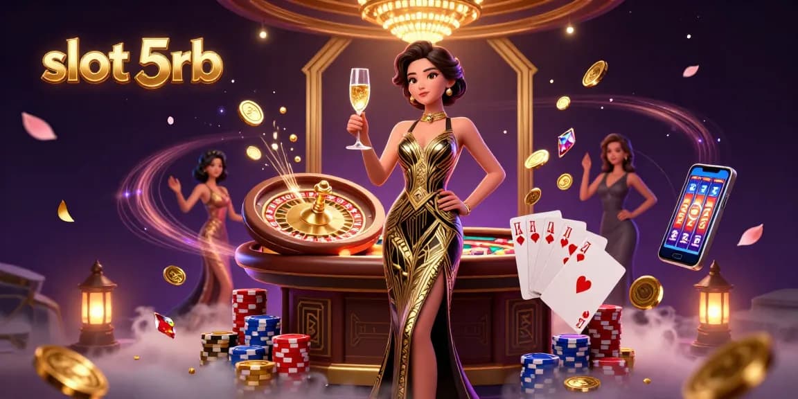 Experience thrilling gameplay with slot 5rb while admiring the opulent casino scene filled with vibrant gaming elements.
