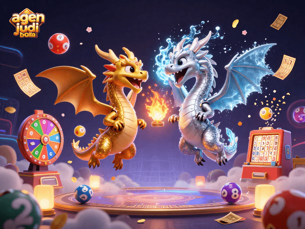 Engage with exciting agen judi bola experiences as detailed dragons battle in a vibrant gaming scene.