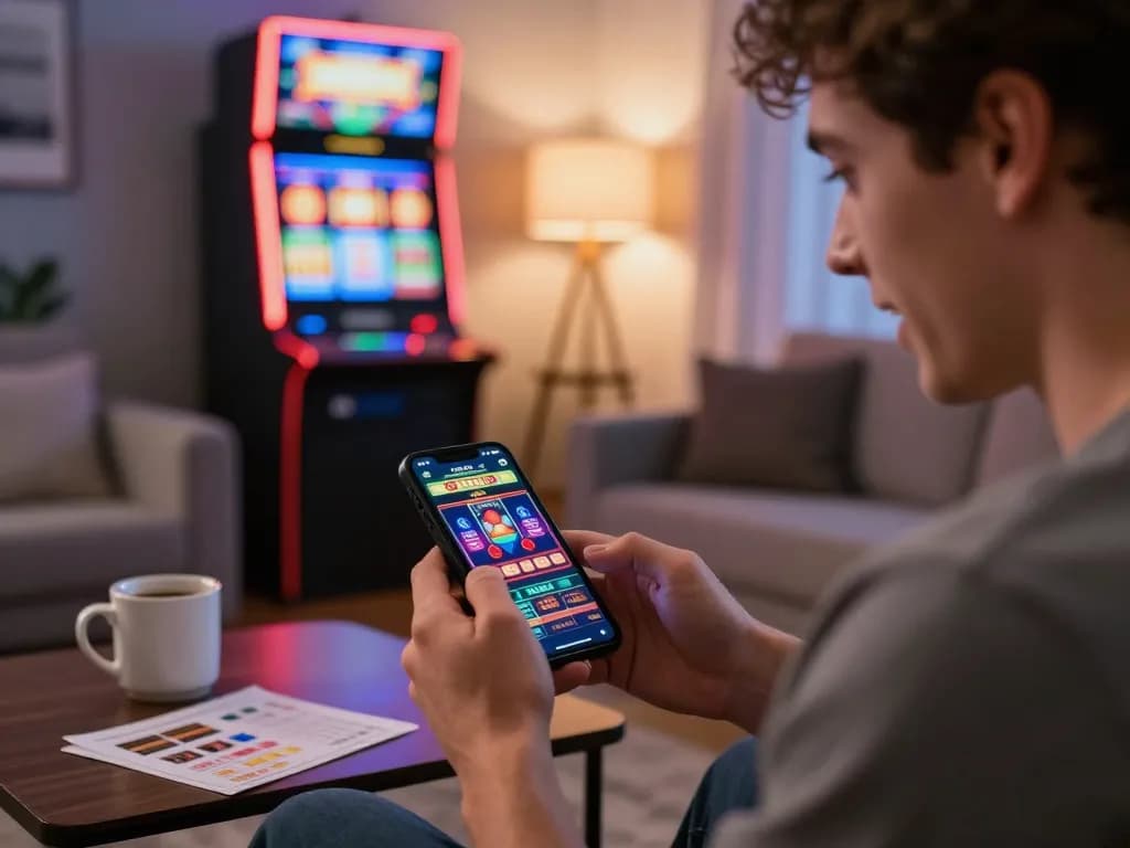 Player enjoying casinò online non aams con neteller on smartphone in cozy living room.