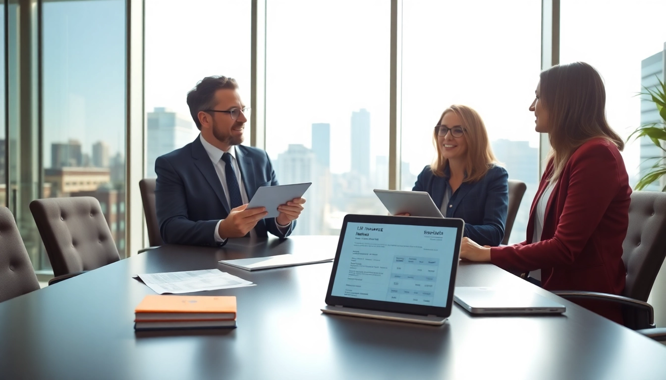 Engaged couple consulting about Life insurance options with a financial advisor.