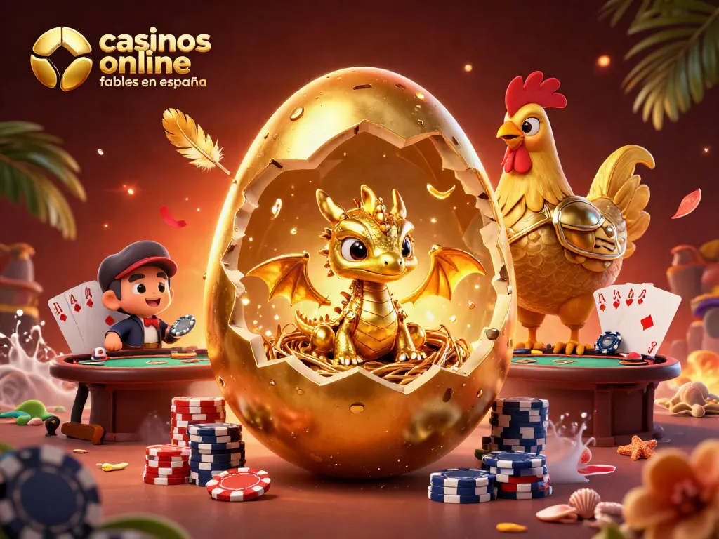 Participa en los casinos online fiables en España con ilustración de un dragón dorado sobre fichas de póker.