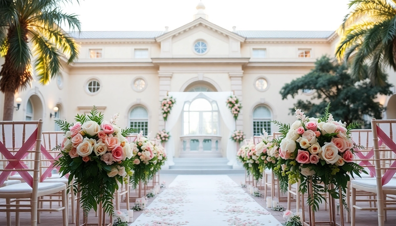 Beautiful ceremony at a Jacksonville Wedding Venue showcasing floral decor and elegant architecture.