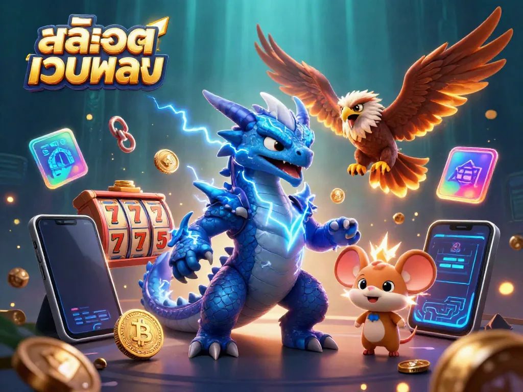 Engage in สล็อตเว็บตรง with dynamic 3D cartoon characters and casino-themed elements.