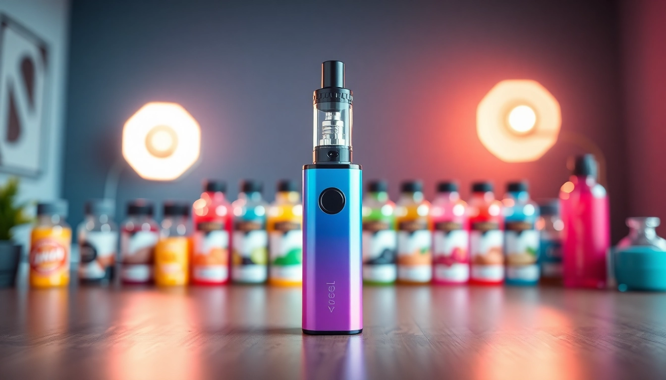 Vaporizer vozol steht elegant vor einer Auswahl bunter E-Liquids.