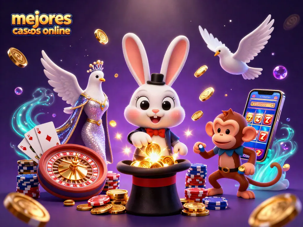 Juega en los mejores casinos online mientras el conejo mágico sorprende con monedas doradas.