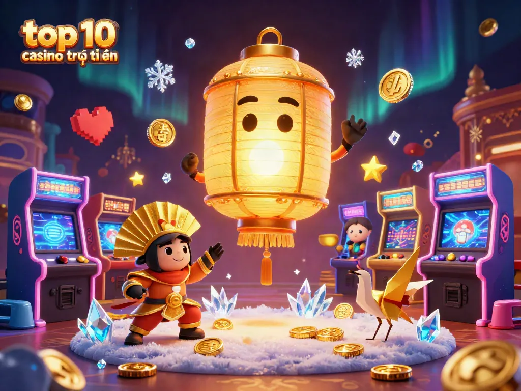 Trải nghiệm top 10 casino trực tuyến thông qua hình ảnh sinh động của các linh vật may mắn và trò chơi.