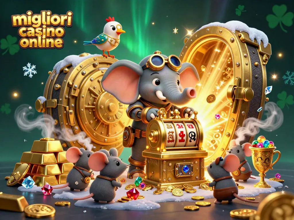Gioca nei migliori casino online, esplorando slot e tesori d'oro in una scena vivace.