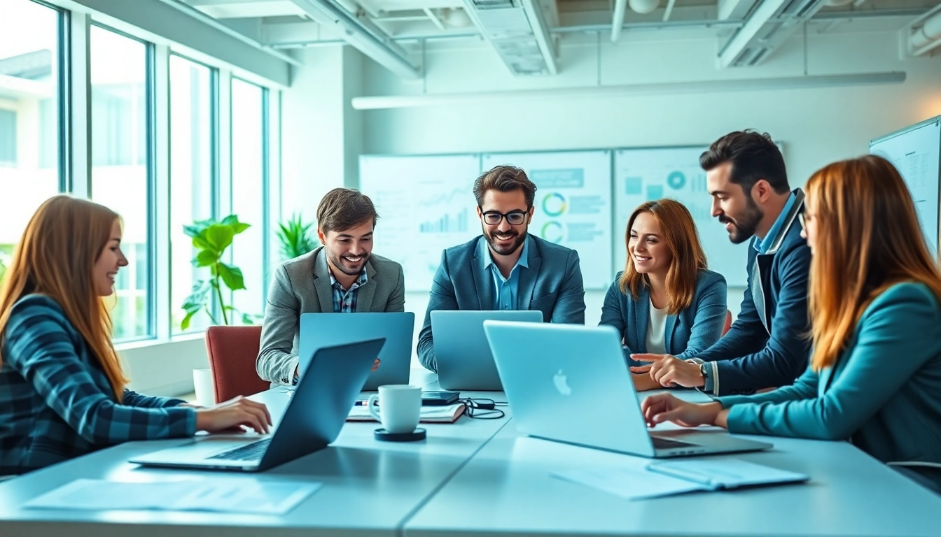 Engaging collaboration among social media marketing companies edmonton experts in a modern office.