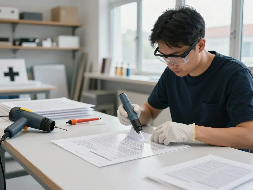 Expert technician carefully removing plastic from documents, showcasing the best Địa chỉ bóc ép plastic services.