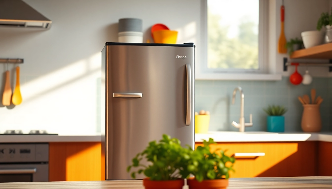 Explore the features of an affordable mini fridge and freezer in a modern kitchen setting.
