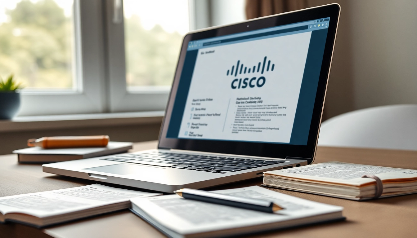 Cisco exam assistance materials displayed on a desk, highlighting a focused study environment.