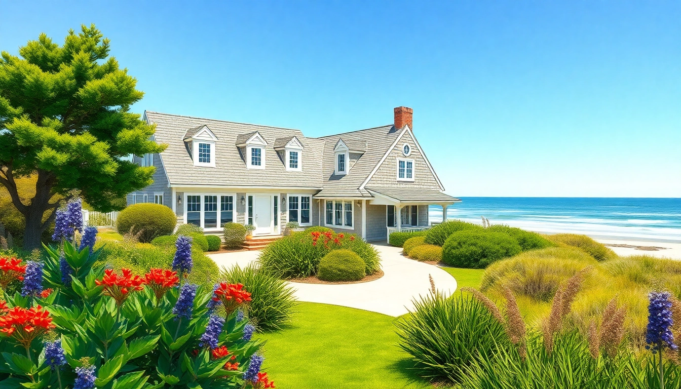 Cape Cod home with attached garage set against a beautiful beach backdrop.