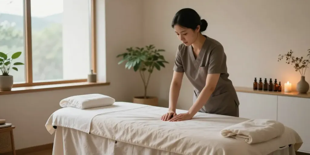 Relaxing environment for 서대문출장마사지 therapy, featuring a serene massage table and calming decor.