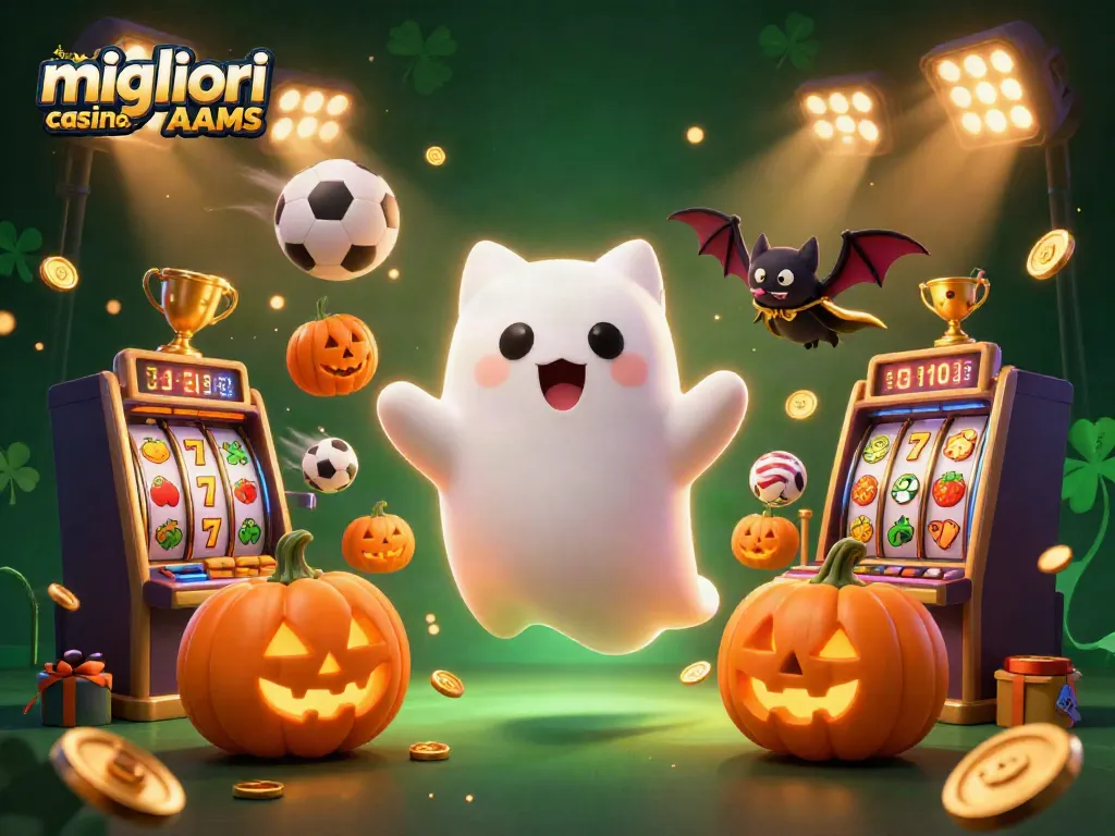 Gioca nei migliori casino non AAMS con slot ed elementi di scommessa scintillanti in un'illustrazione 3D colorata.