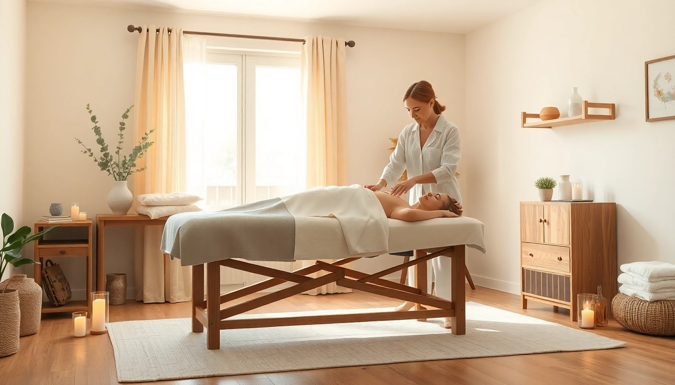 Professional 출장마사지 therapist providing a soothing massage in a cozy, calming environment.
