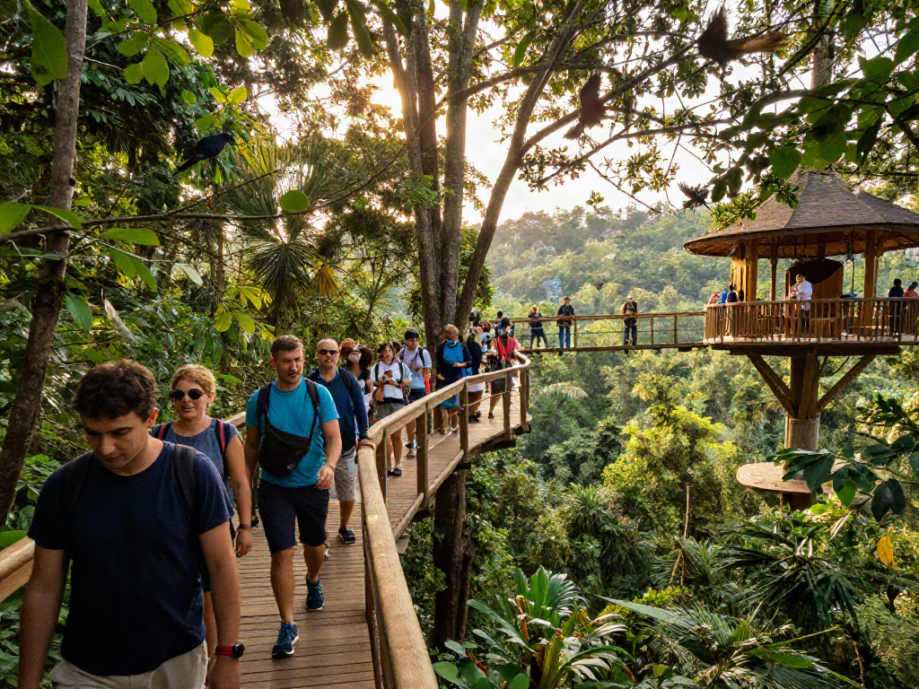 Treetop Walkway experience with visitors enjoying lush forest views.