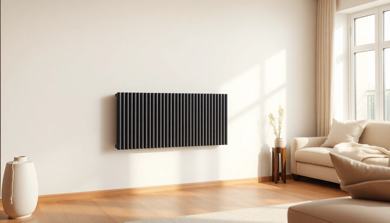 Heizkörper in einem modernen Wohnzimmer mit stilvollem Design und natürlichem Licht.