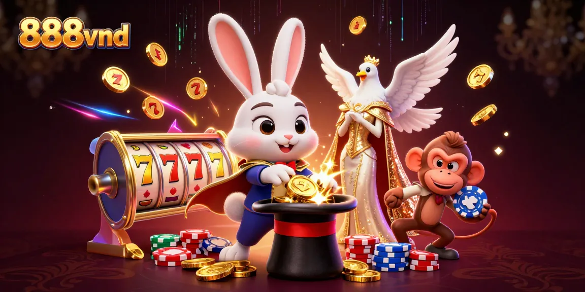 Experience the thrill of 888vnd with a magical scene featuring a rabbit, dove, and chips in action.