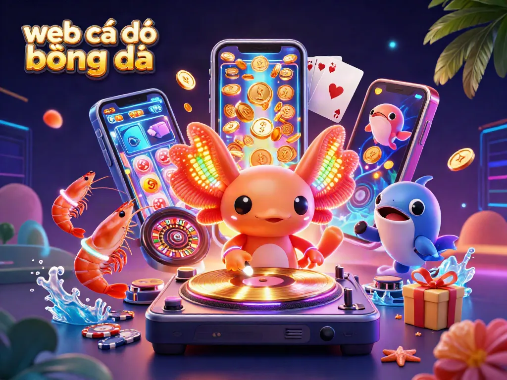 Kéo cược từ "web cá độ bóng đá" với hình ảnh sôi động, sinh động từ DJ axolotl neon và những chú tôm khiêu vũ.