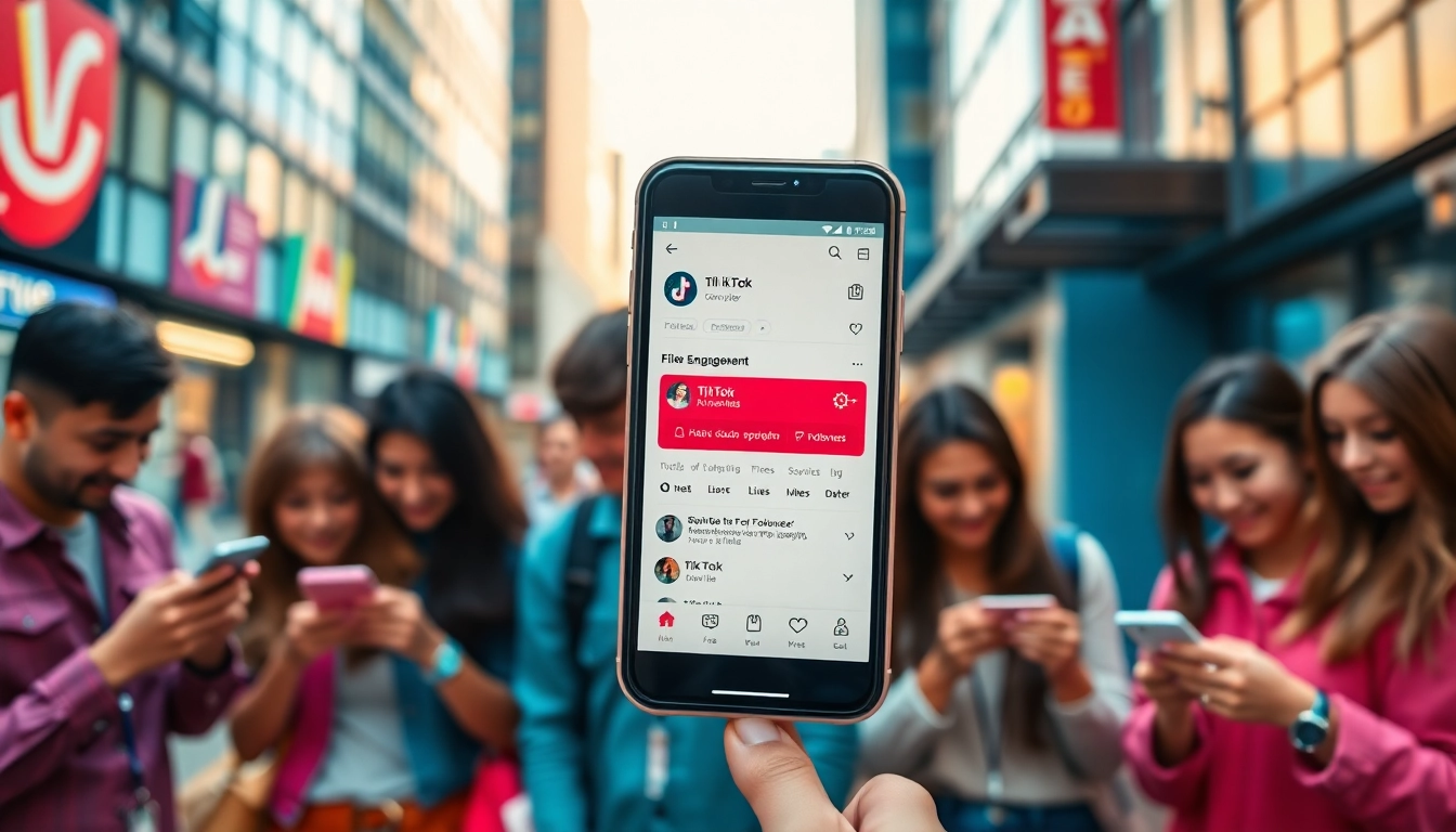 tiktok いいね 買うことで活気ある都市の中でスマートフォンを使用する若者のグループ。