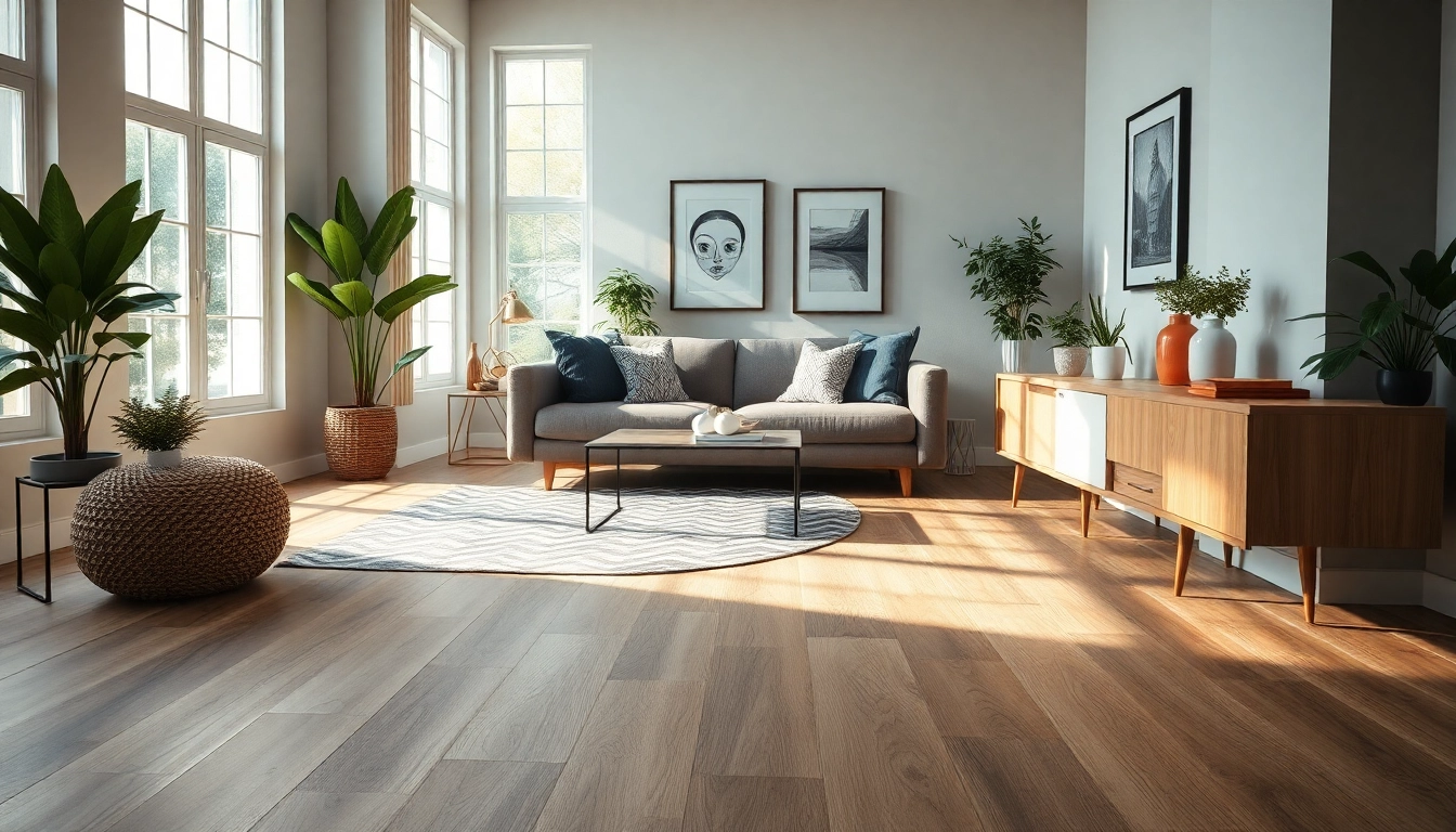 Transform your space with this elegant vinyl plank flooring, showcasing a warm taupe tone in a modern setting.