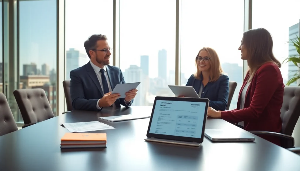 Engaged couple consulting about Life insurance options with a financial advisor.