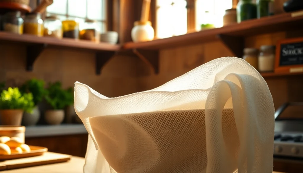 Kaasdoek gebruikt voor het afdekken van eten in een sfeervolle keuken.