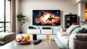 Engaging family movie night with iron tv in a stylish living room setting.