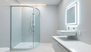 Aménager une salle de bain avec sirhona fr, mettant en valeur une cabine de douche élégante.