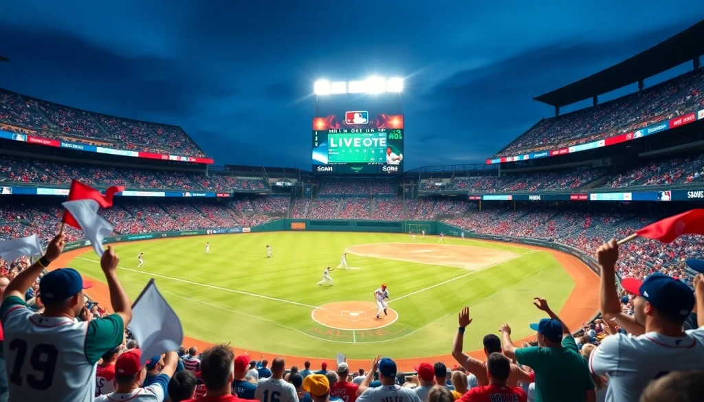 mlb중계 중인 야구 경기에서 활기찬 군중과 선수들이 열광하는 장면