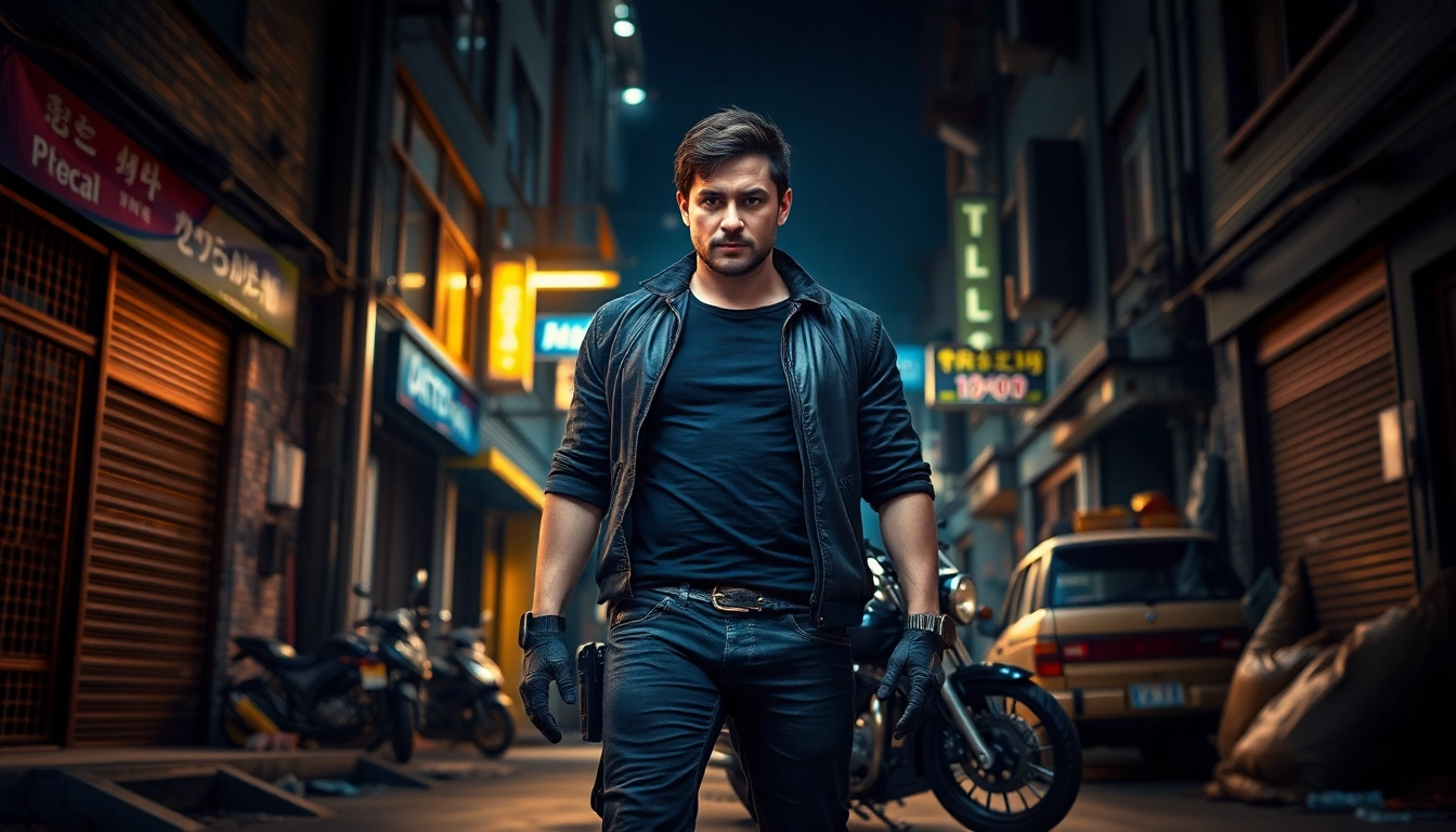 Explore an intense scene depicting a character representing Better than Reacher with dramatic urban elements.
