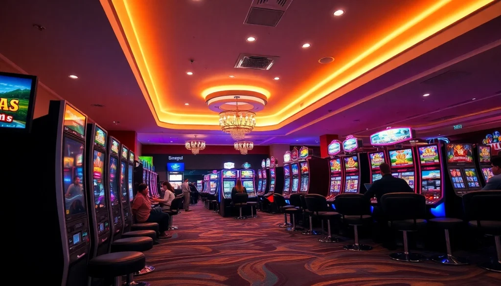Experience the excitement of online casino Saskatchewan with players enjoying vibrant gaming machines.
