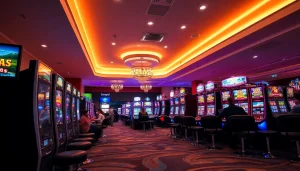 Experience the excitement of online casino Saskatchewan with players enjoying vibrant gaming machines.